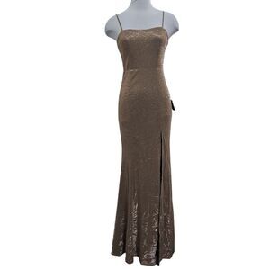 Lulus Searching For You Metallic Gold Glitter Mermaid Sexy Maxi Dress XS NWT